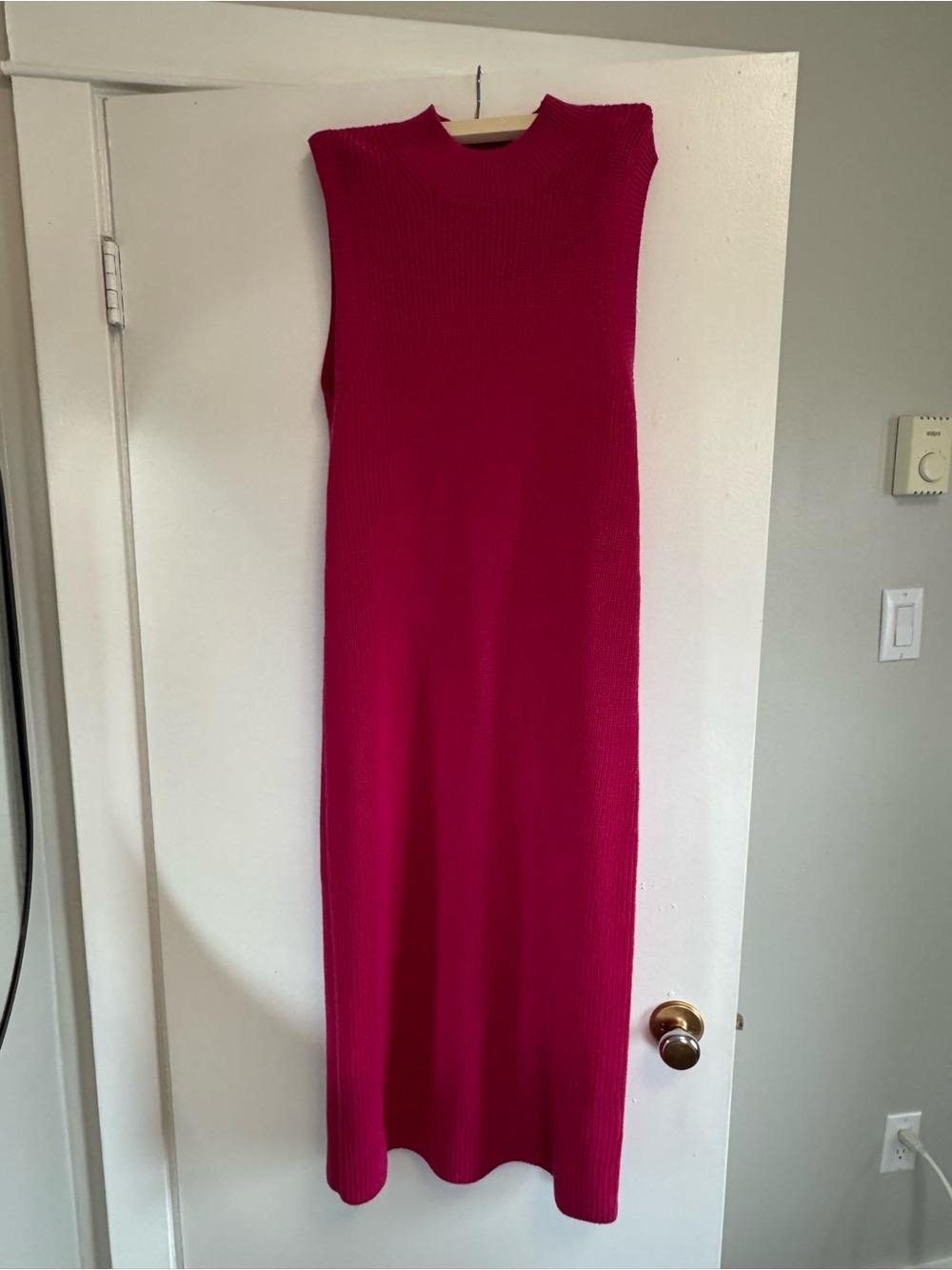Babaton knitted fuschia midi dress